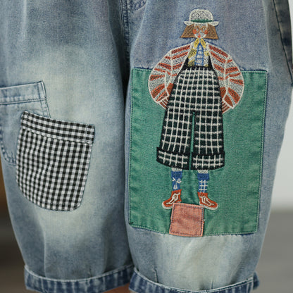 Women Embroidery Jeans Denim Harem Pants