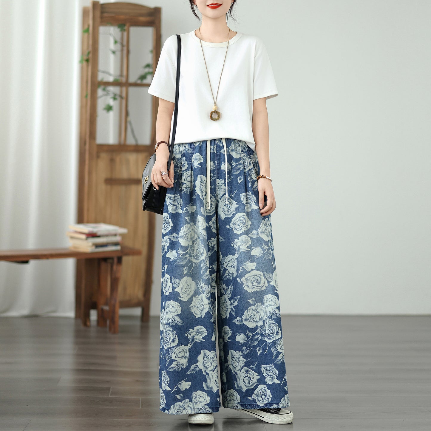 Women's Jeans Elastic Waist Wide Leg Denim Pants