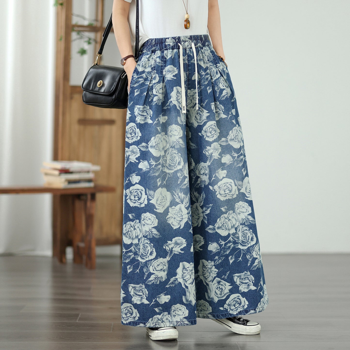 Women's Jeans Elastic Waist Wide Leg Denim Pants