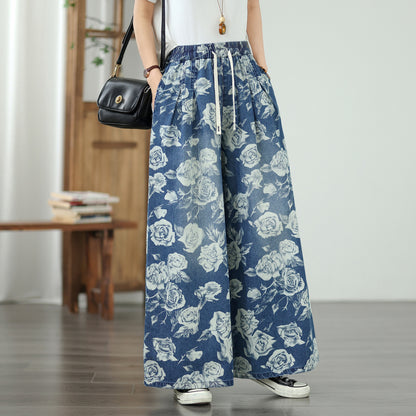 Women's Jeans Elastic Waist Wide Leg Denim Pants