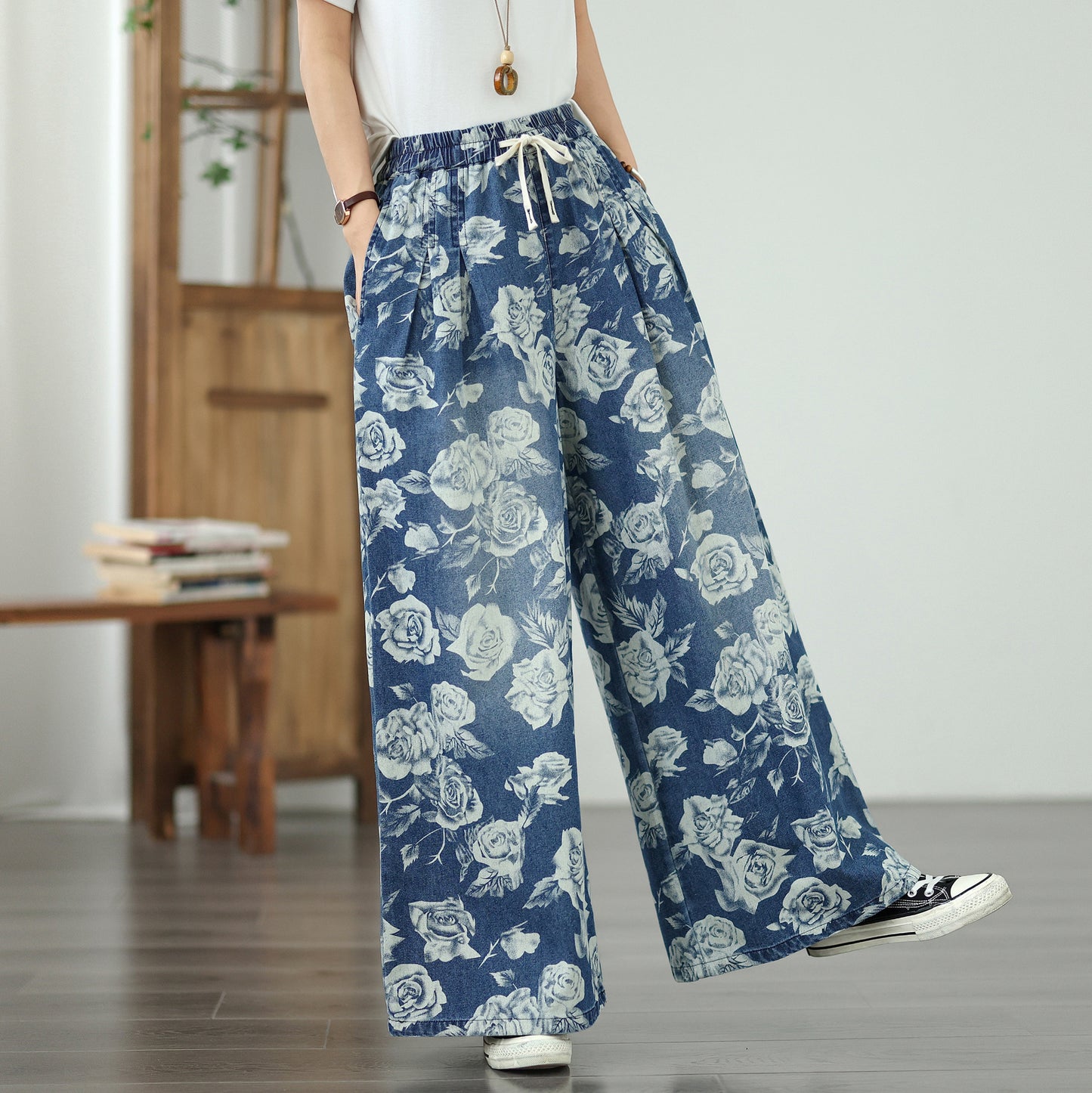 Women's Jeans Elastic Waist Wide Leg Denim Pants
