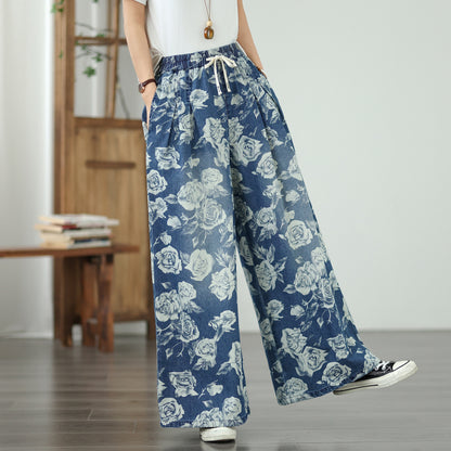 Women's Jeans Elastic Waist Wide Leg Denim Pants