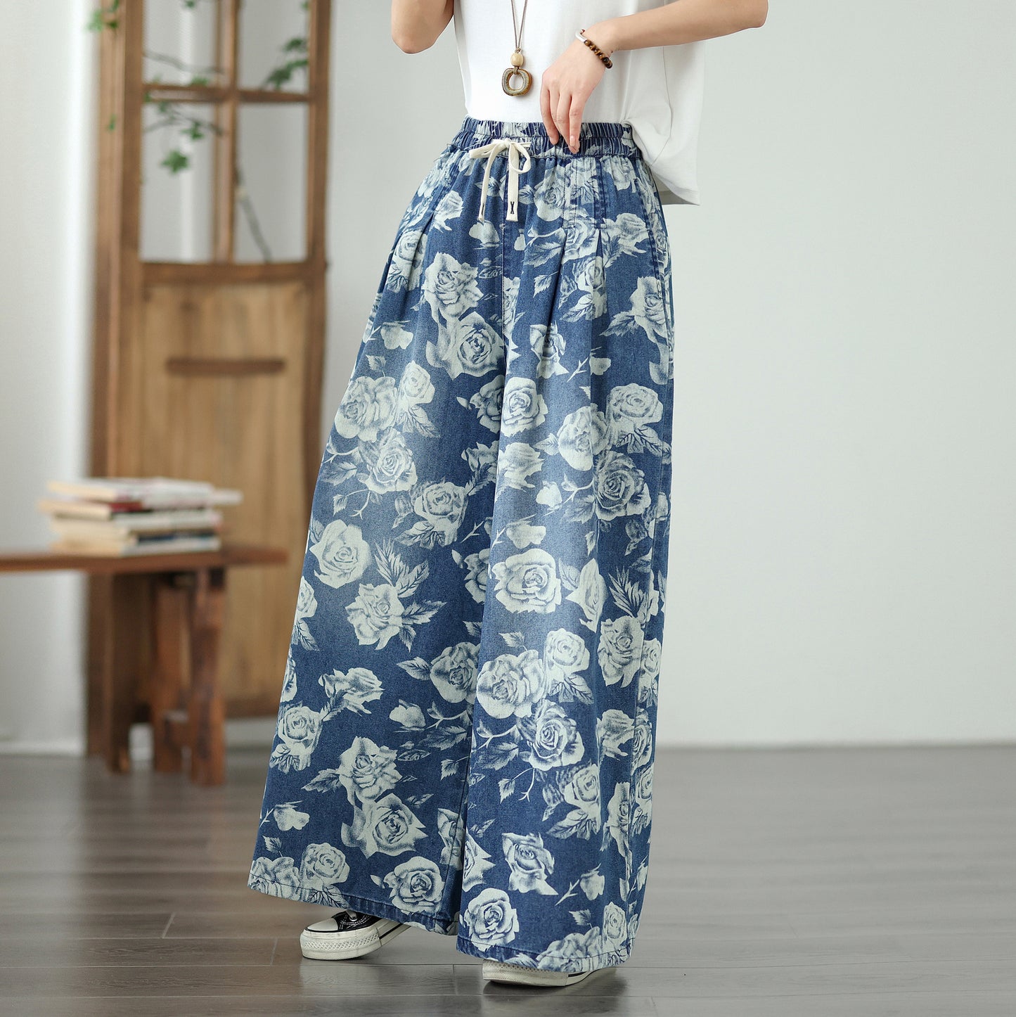 Women's Jeans Elastic Waist Wide Leg Denim Pants