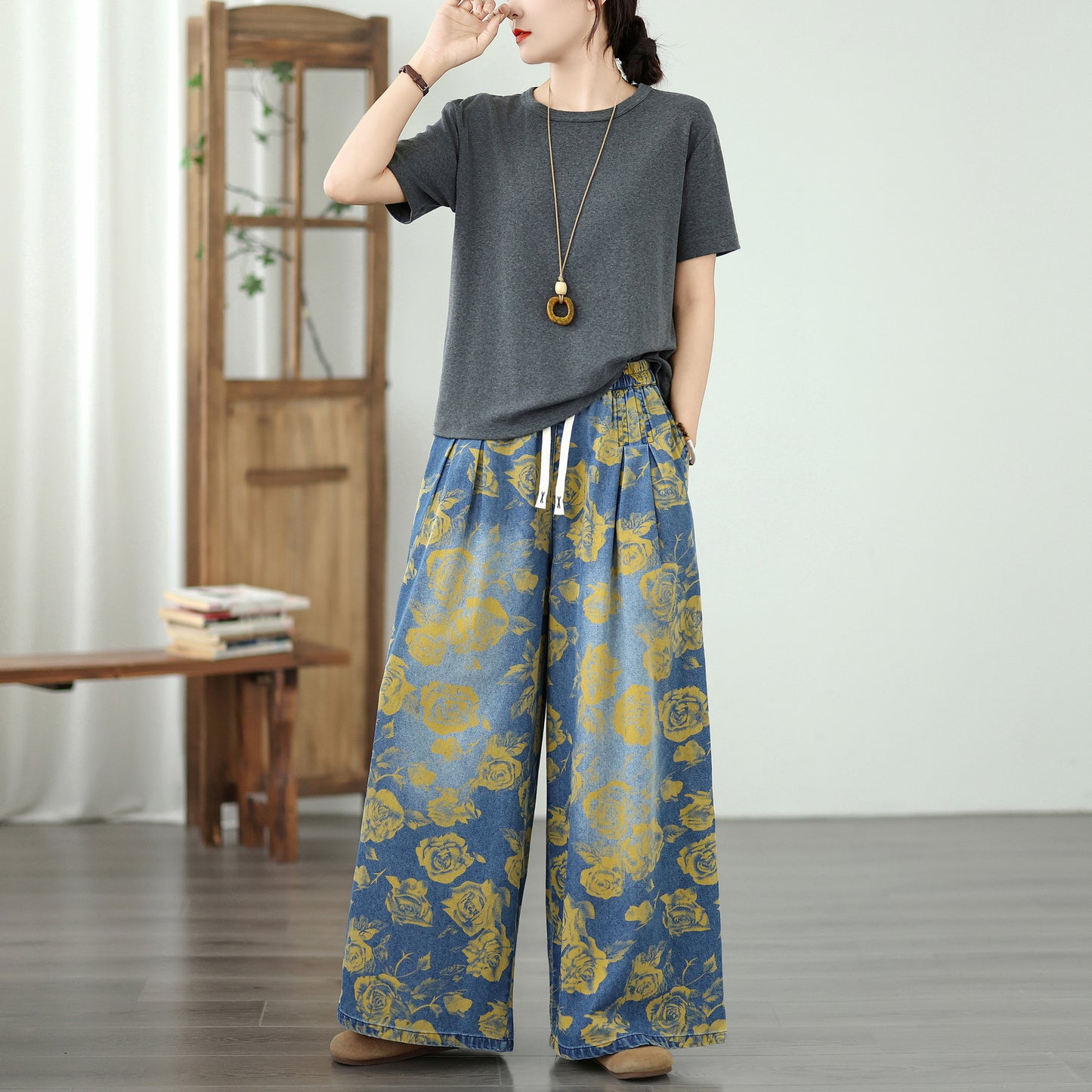 Women's Jeans Elastic Waist Wide Leg Denim Pant