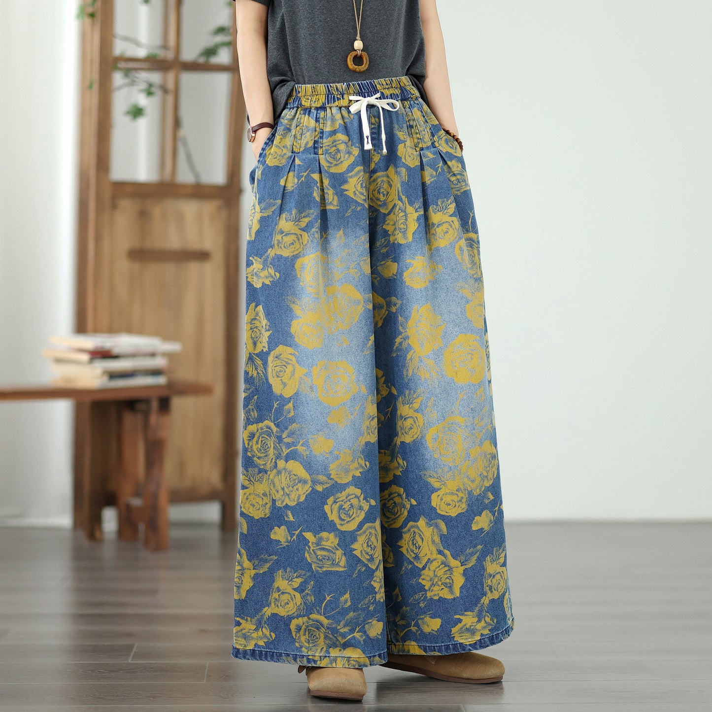 Women's Jeans Elastic Waist Wide Leg Denim Pant