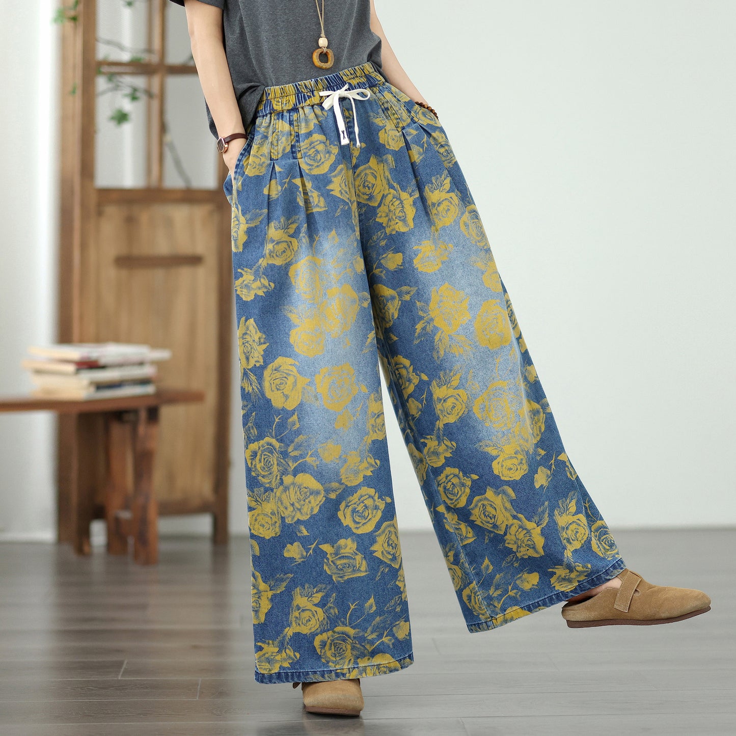 Women's Jeans Elastic Waist Wide Leg Denim Pant