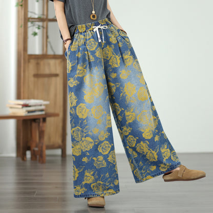 Women's Jeans Elastic Waist Wide Leg Denim Pant