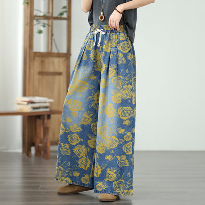 Women's Jeans Elastic Waist Wide Leg Denim Pant