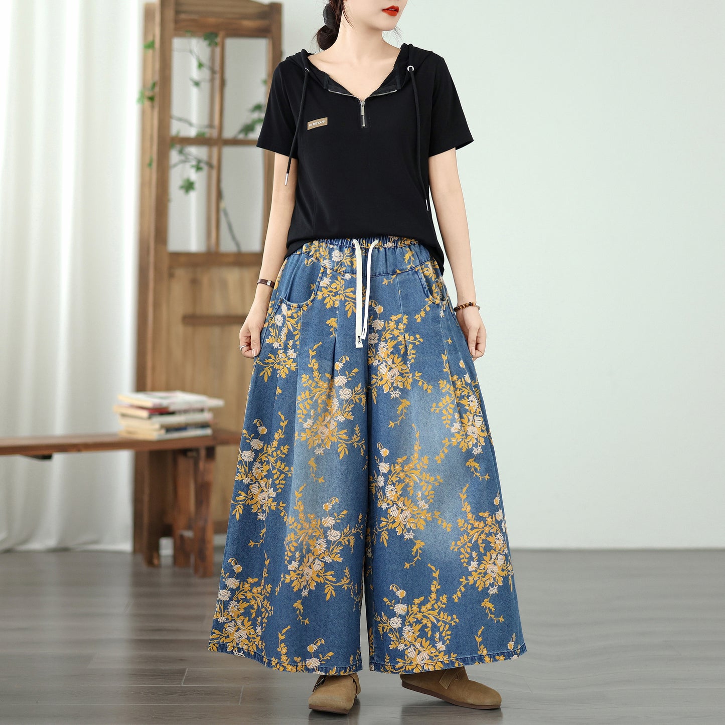 Women's Wide Leg Jeans Drawstring Pants