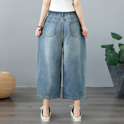 Lightweight Distressed Cropped Wide Leg Jeans