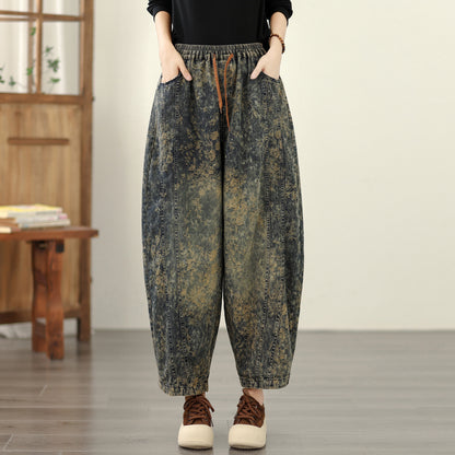 Women's Harem Baggy Jeans Drawstring Barrel Denim