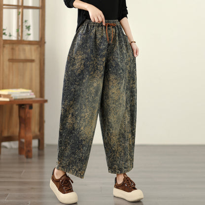 Women's Harem Baggy Jeans Drawstring Barrel Denim