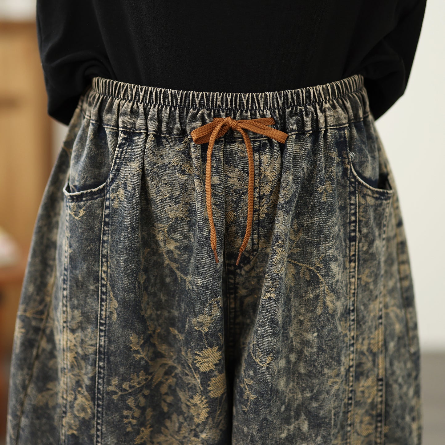 Women's Harem Baggy Jeans Drawstring Barrel Denim