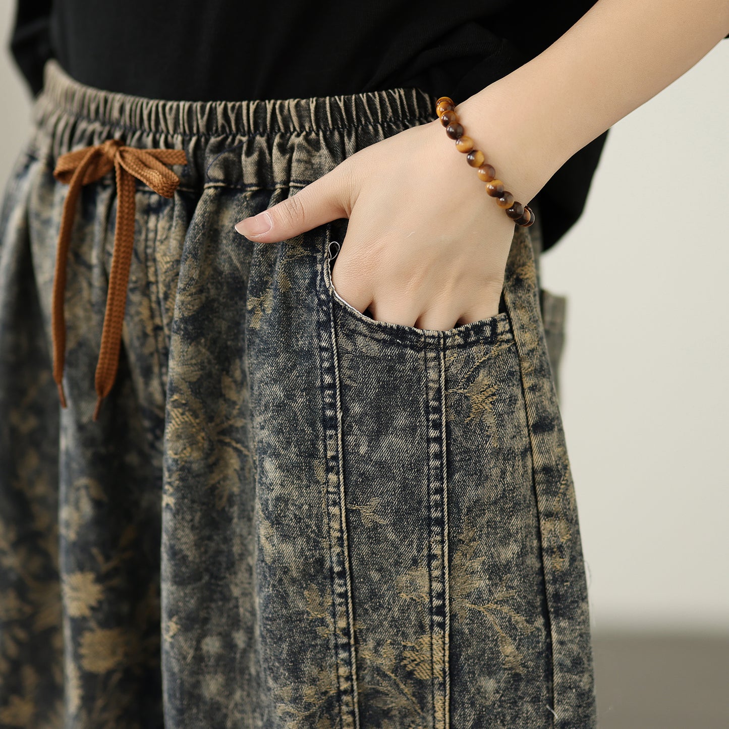 Women's Harem Baggy Jeans Drawstring Barrel Denim
