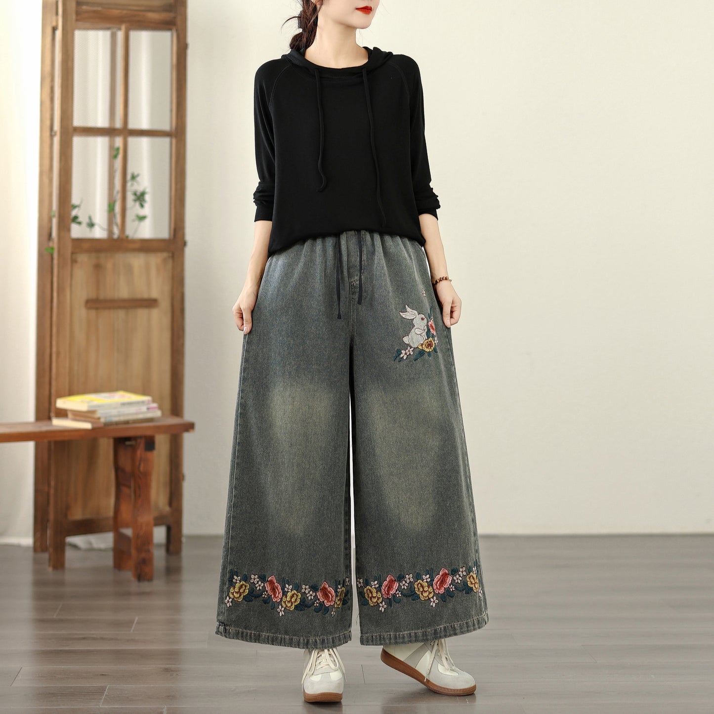 Women's Baggy Jeans Drawstring Wide Leg Denim