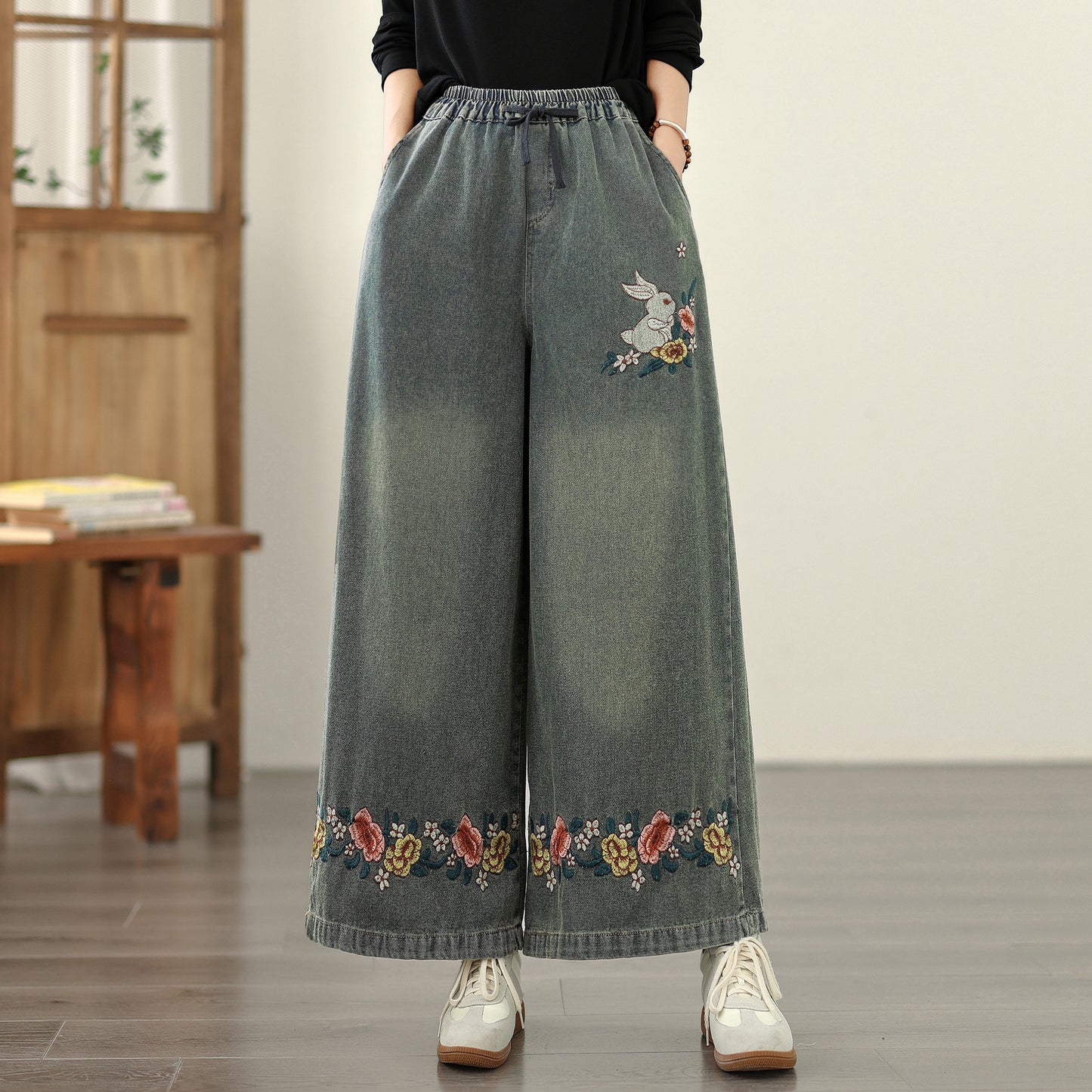 Women's Baggy Jeans Drawstring Wide Leg Denim