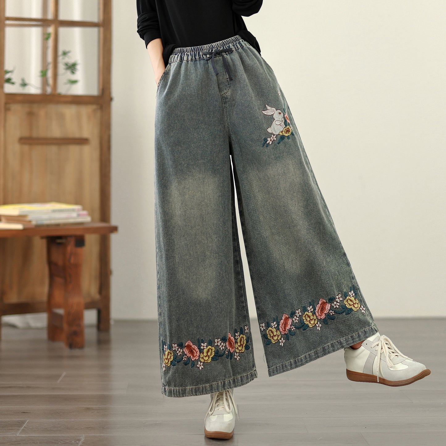 Women's Baggy Jeans Drawstring Wide Leg Denim