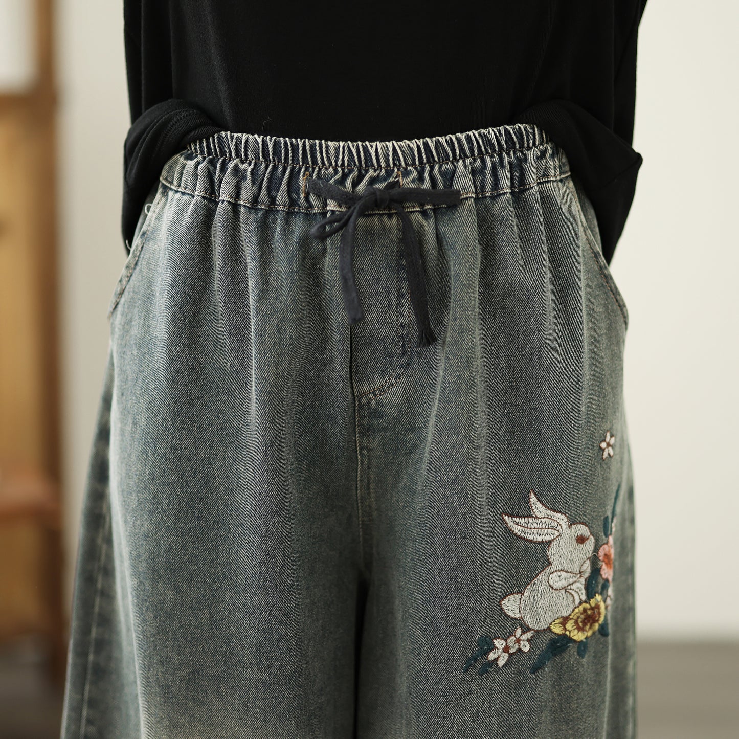 Women's Baggy Jeans Drawstring Wide Leg Denim