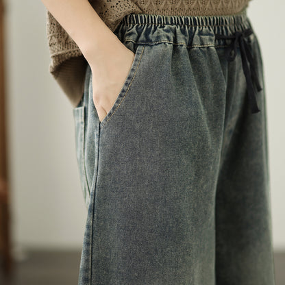 Women's Baggy Jeans Embroidery Drawstring Wide Leg
