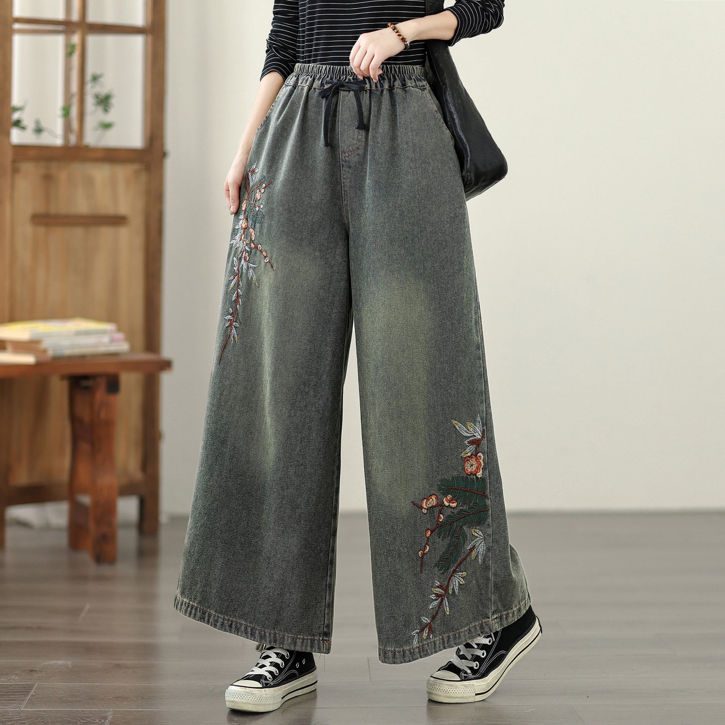 Women's Baggy Jeans Drawstring Wide Leg Denim