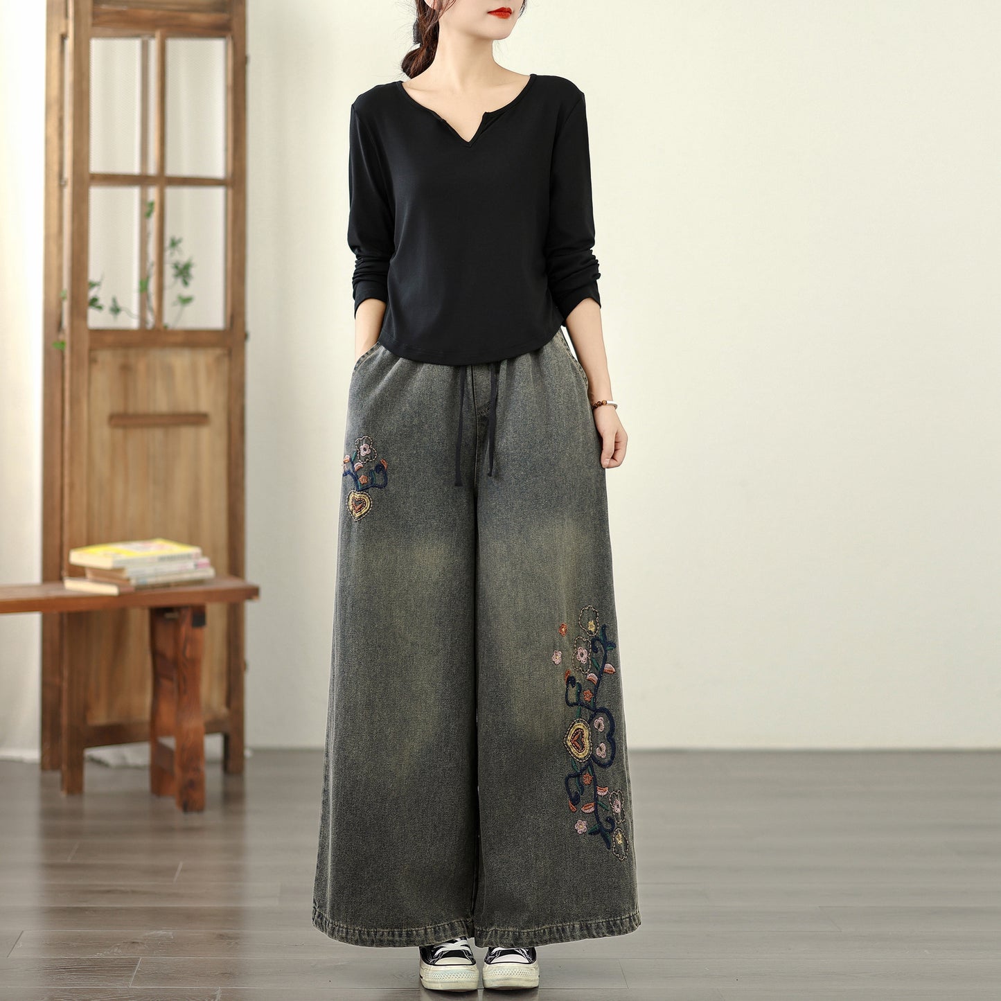 Women's Baggy Jeans Drawstring Wide Leg Denim