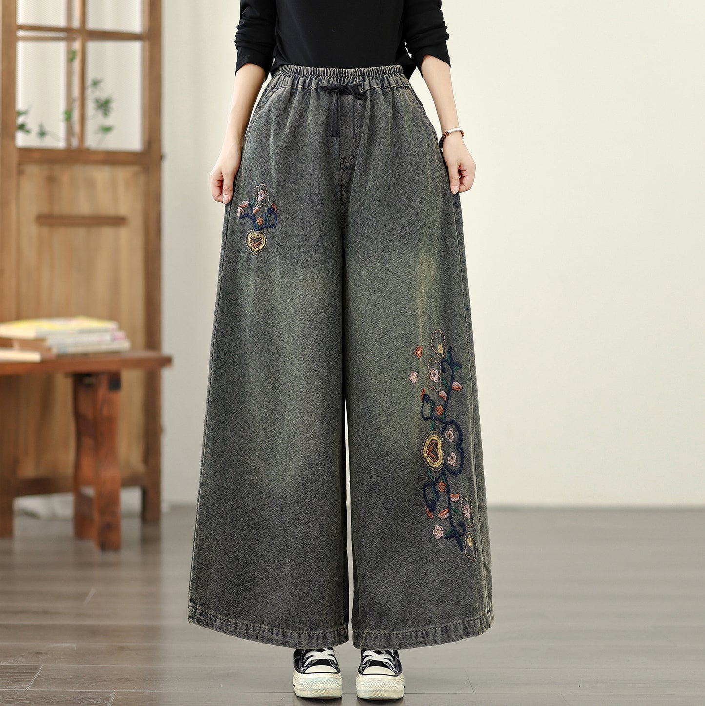 Women's Baggy Jeans Drawstring Wide Leg Denim