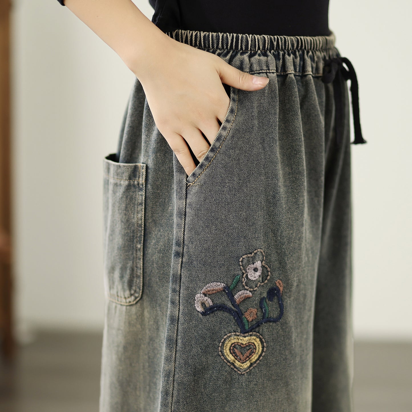Women's Baggy Jeans Drawstring Wide Leg Denim