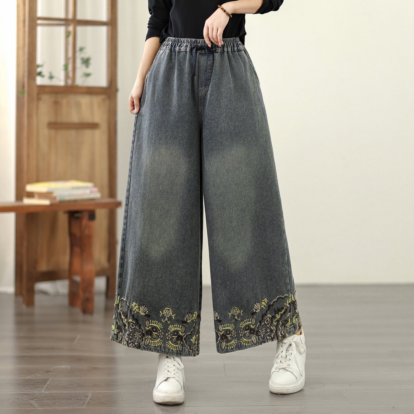 Women's Baggy Jeans Drawstring Wide Leg Denim