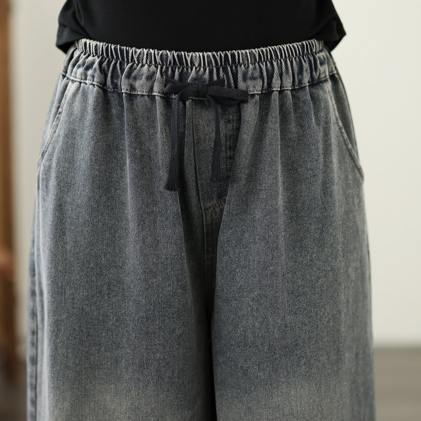 Women's Baggy Jeans Drawstring Wide Leg Denim