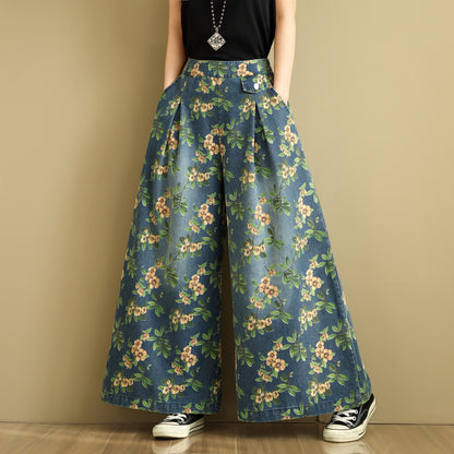 Women's Loose Jeans Elastic Waist Wide Leg Pants