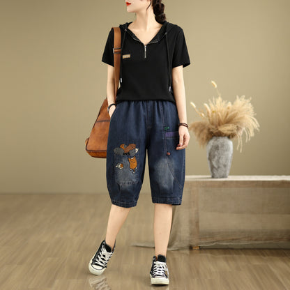 Women Denim Jeans Elastic Waist Harem Short Pants