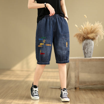 Women Denim Jeans Elastic Waist Harem Short Pants