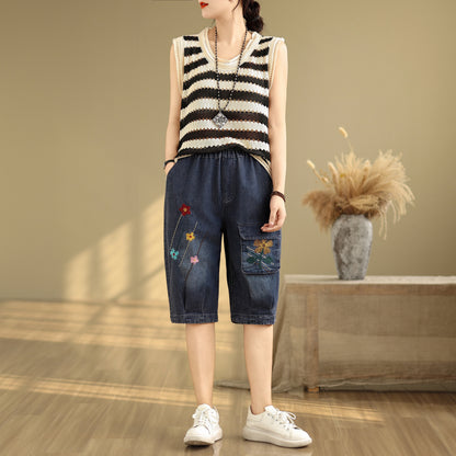 Women Denim Jeans Elastic Waist Harem Short Pants