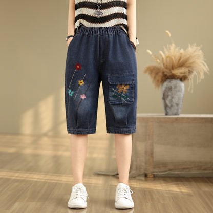 Women Denim Jeans Elastic Waist Harem Short Pants