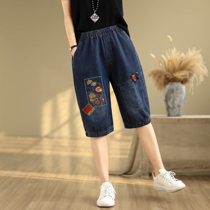 Women Denim Jeans Elastic Waist Harem Short Pants