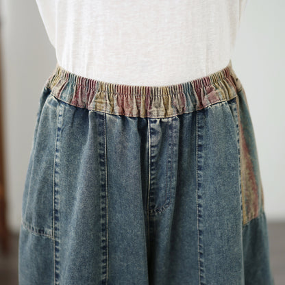 Women's Wide-Leg Cropped Patchwork Jeans
