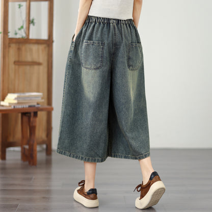 Embroidered Elastic Waist Cropped Jeans – Floral Edition