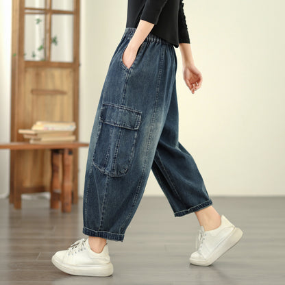 Women's Baggy Jeans Drawstring Elastic Barrel Denim Pants