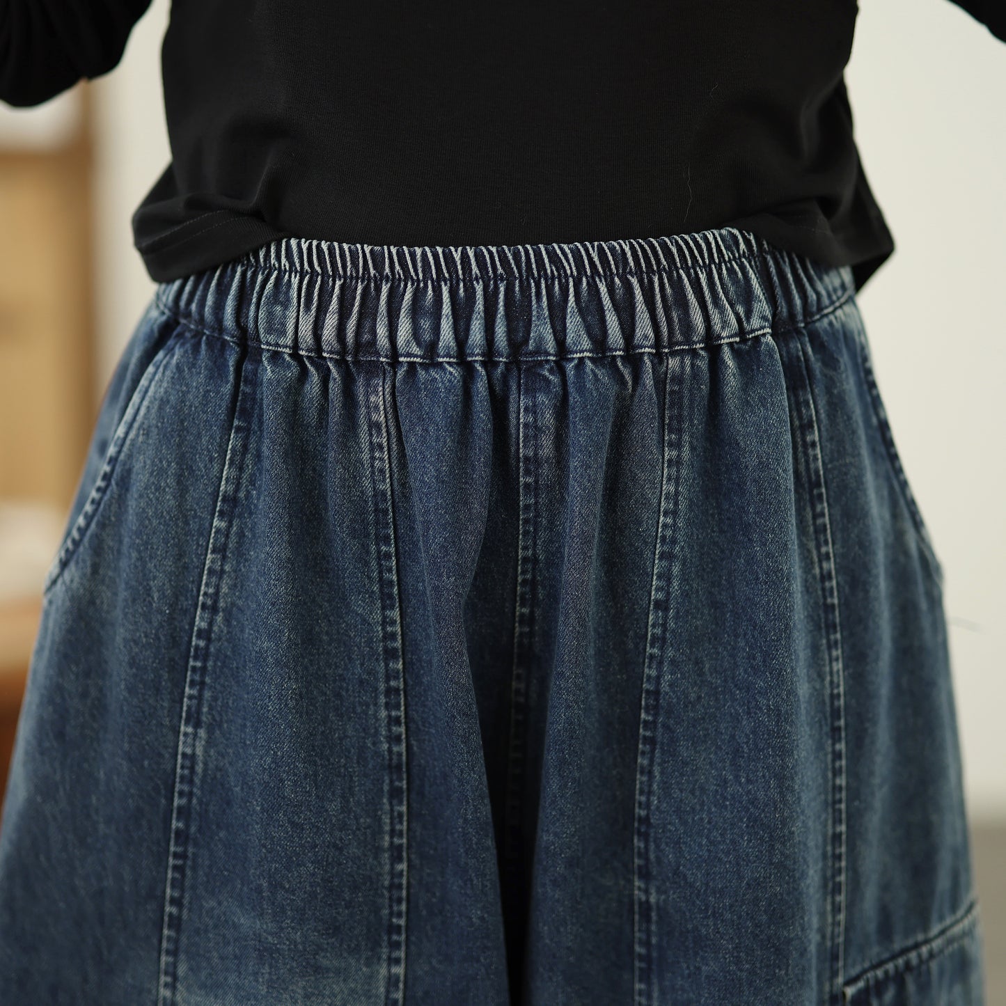 Women's Baggy Jeans Drawstring Elastic Barrel Denim Pants