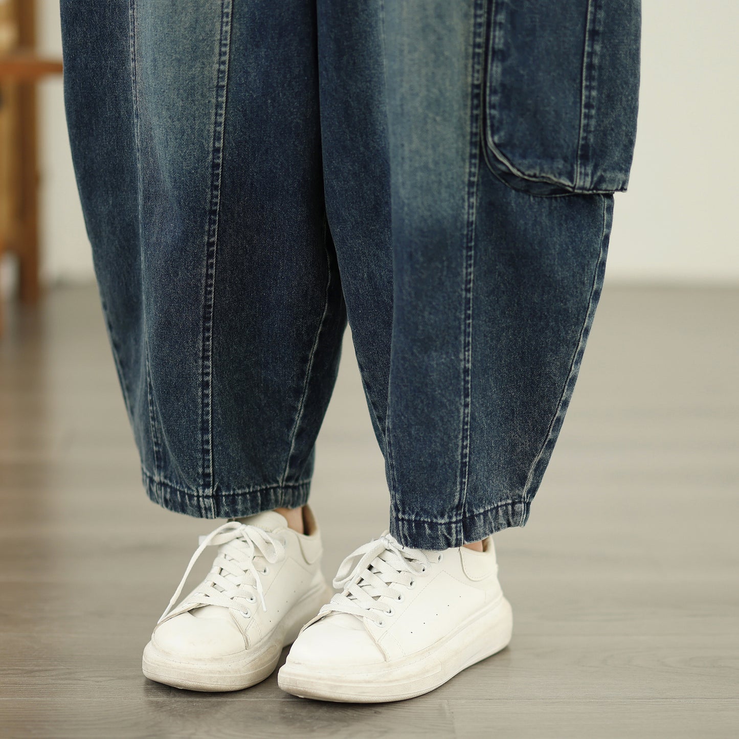 Women's Baggy Jeans Drawstring Elastic Barrel Denim Pants