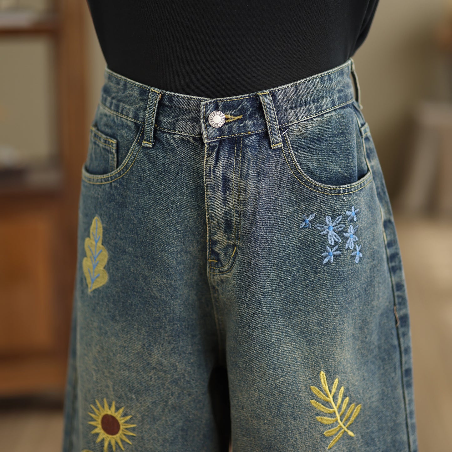 Embroidered Cropped Wide Leg Jeans | Floral Summer Denim