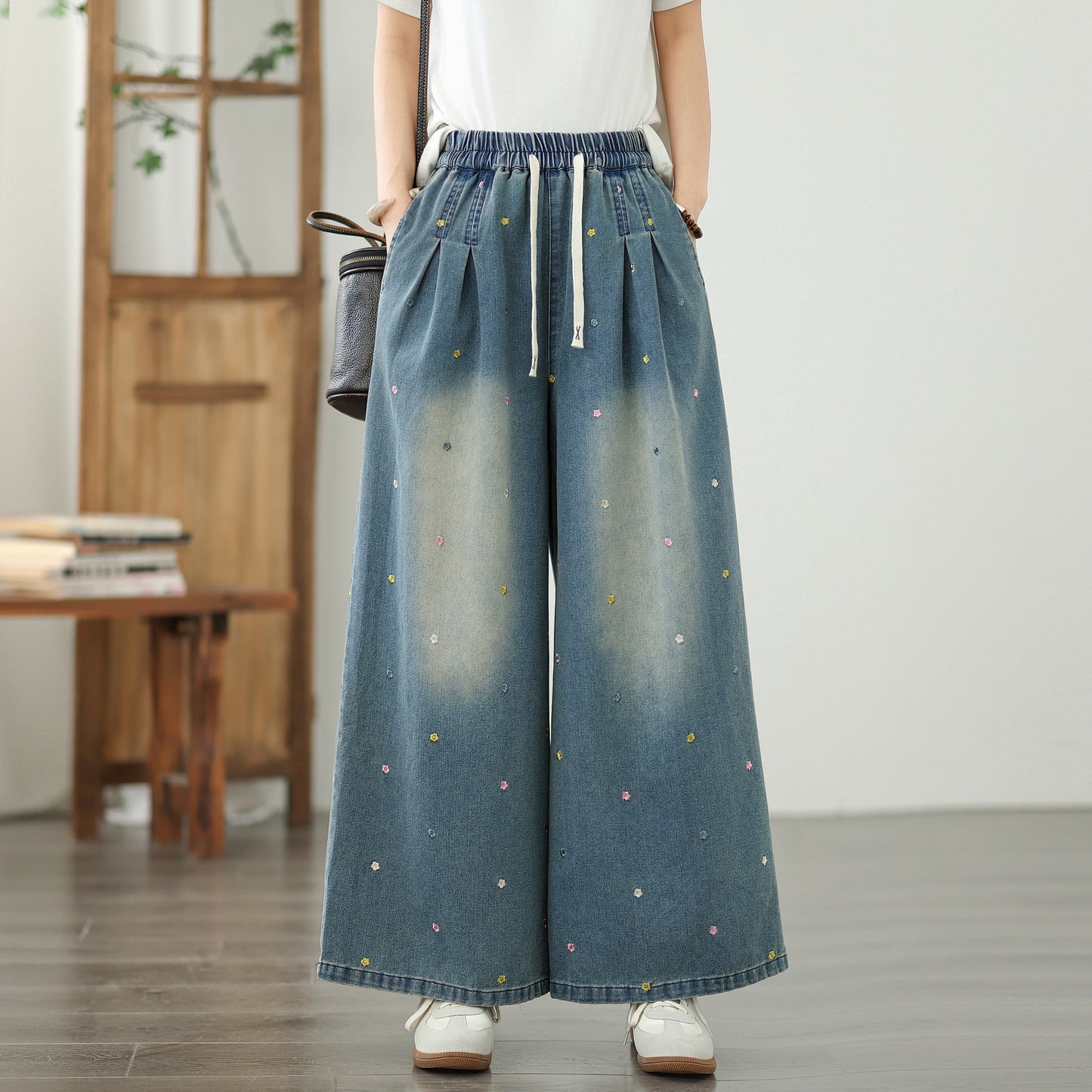Women's Jeans Elastic Waist Wide Leg Denim Pants