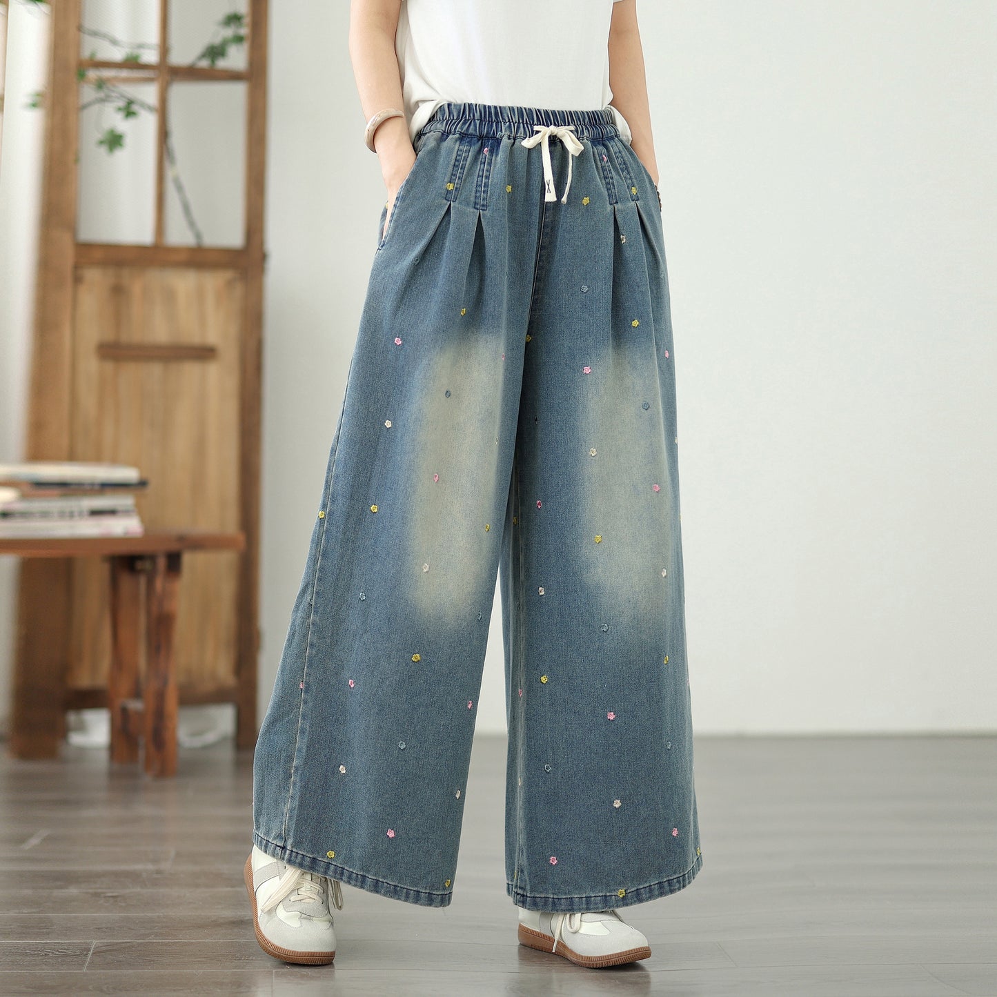 Women's Jeans Elastic Waist Wide Leg Denim Pants