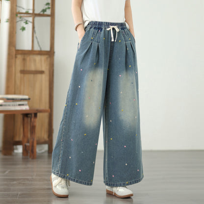 Women's Jeans Elastic Waist Wide Leg Denim Pants