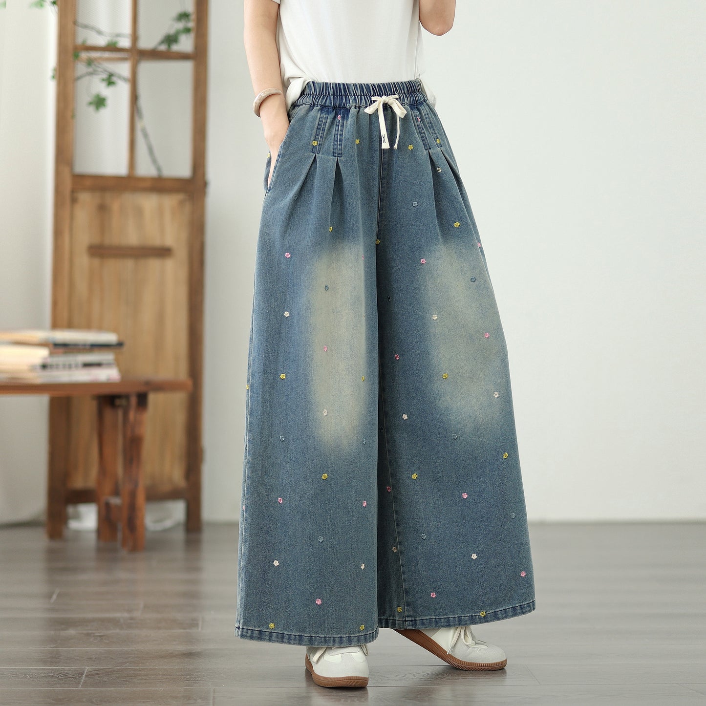 Women's Jeans Elastic Waist Wide Leg Denim Pants