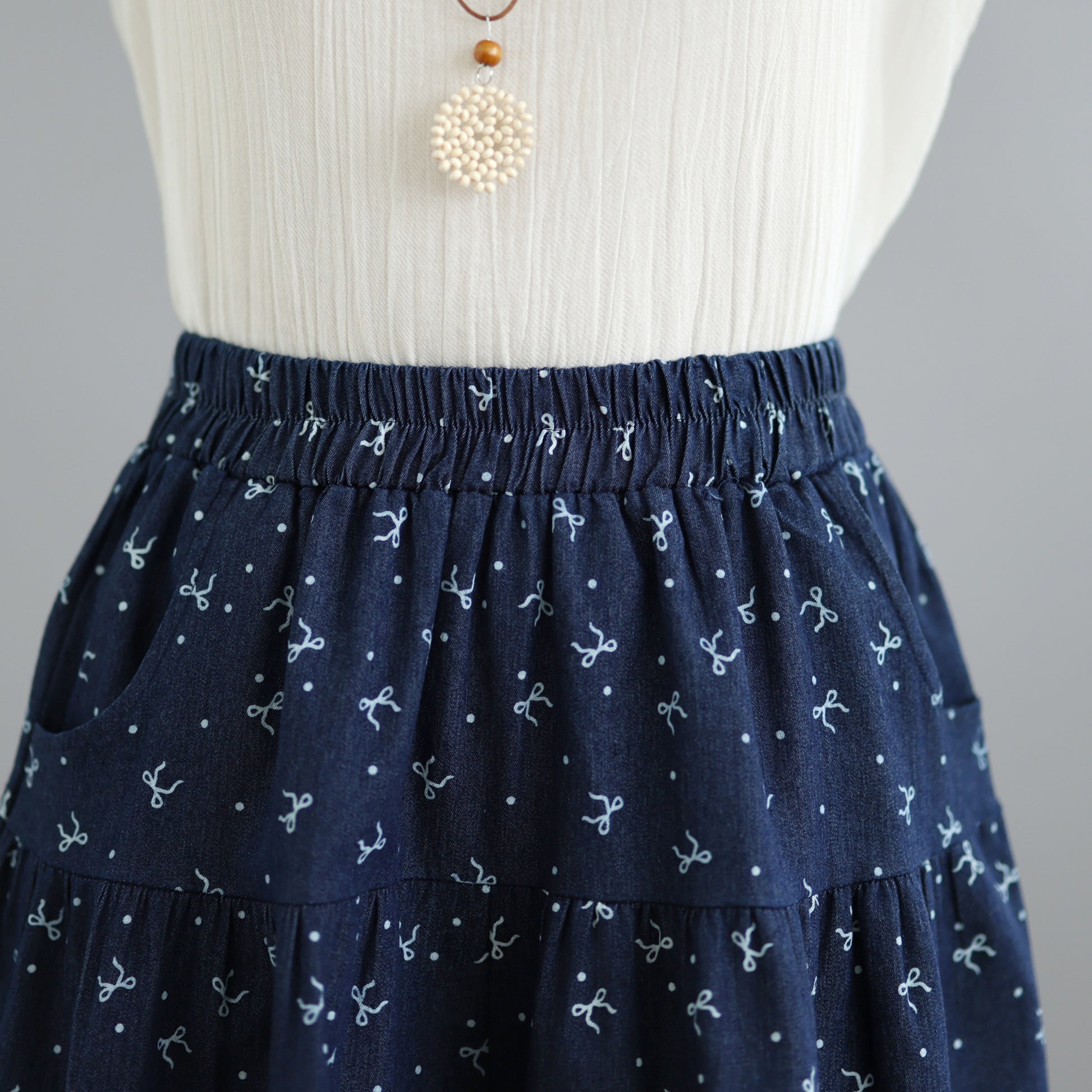 Floral Denim Skort Shorts – Elastic Waist & Pockets - LAI MENG FIVE CATS