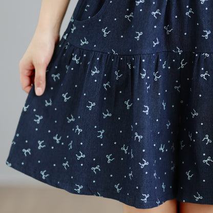 Floral Denim Skort Shorts – Elastic Waist & Pockets - LAI MENG FIVE CATS