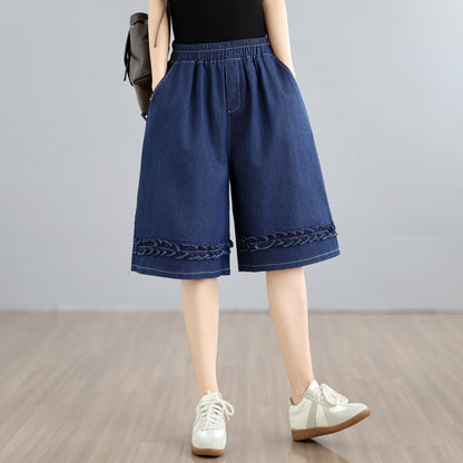 Lightweight Denim Culotte Shorts with Braided Hem