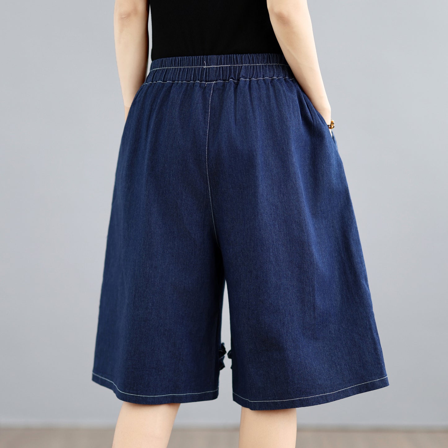 Lightweight Denim Culotte Shorts with Braided Hem