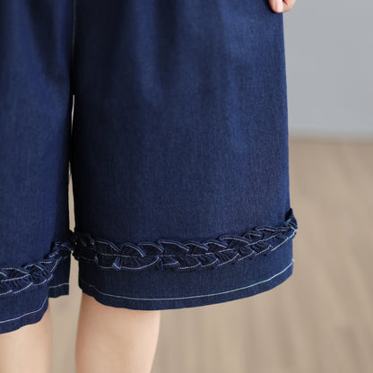 Lightweight Denim Culotte Shorts with Braided Hem